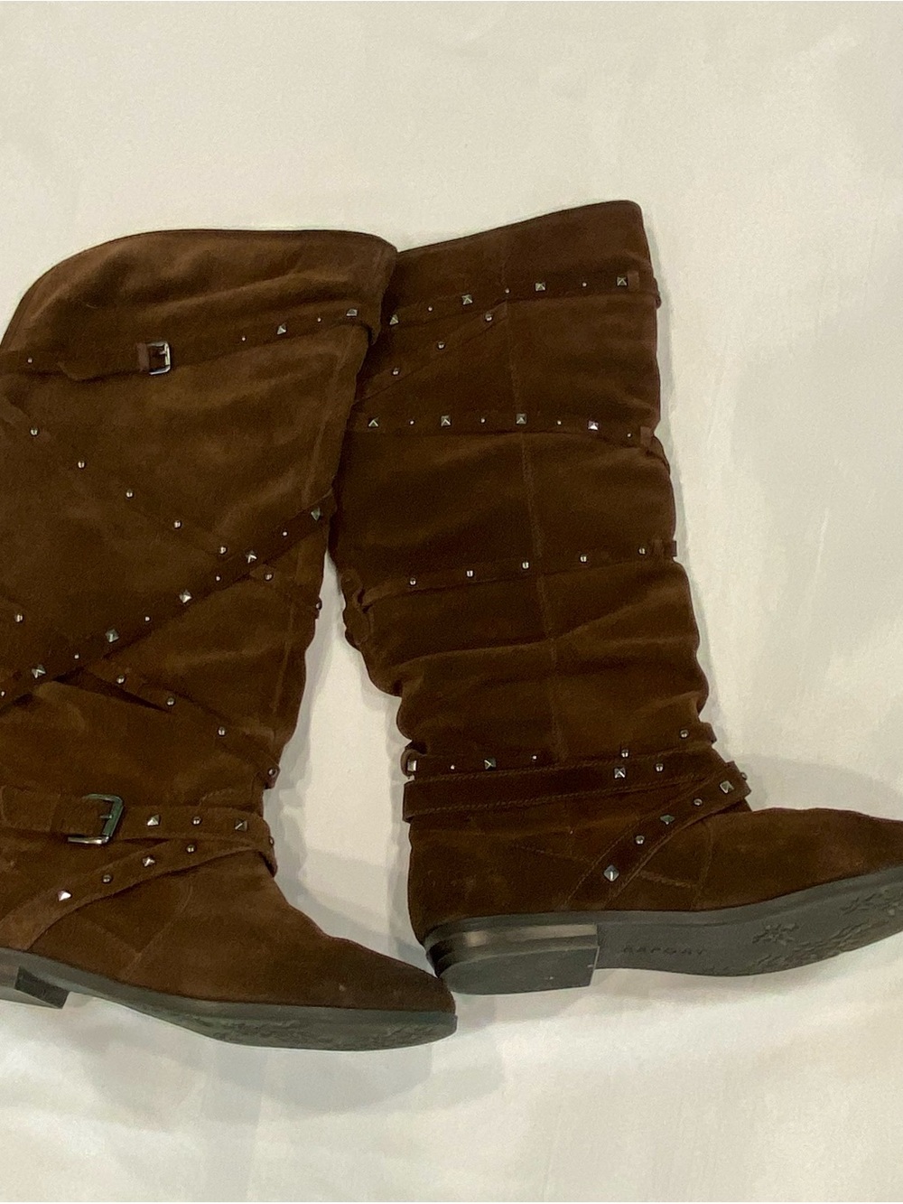 Report Brown Sueded Studded Accent Knee High Pull On Boots